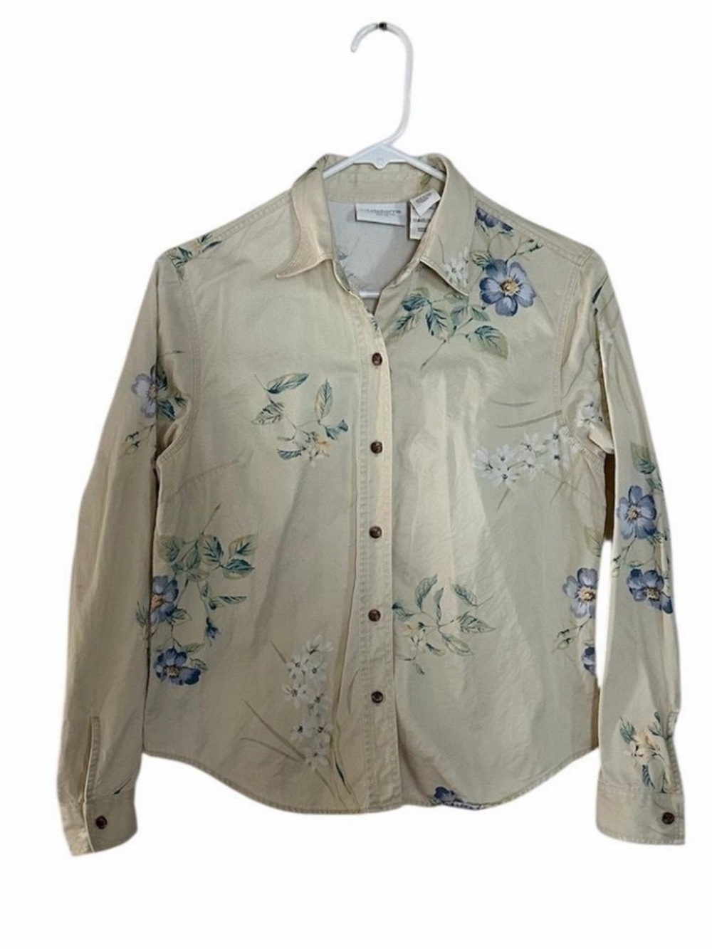 Vtg 1990s Liz Claiborne Lizwear Floral Denim Yellow Top Long Sleeve